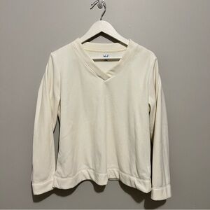 Cream V-Neck Long Sleeve fleece Top
